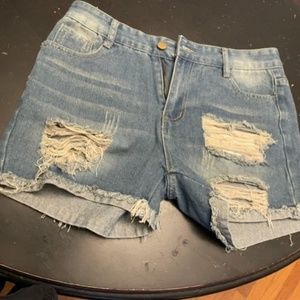 "NEW" Pocket Zip Ripped Hole Denim Shorts - Blue REG: $39 SALE: $10